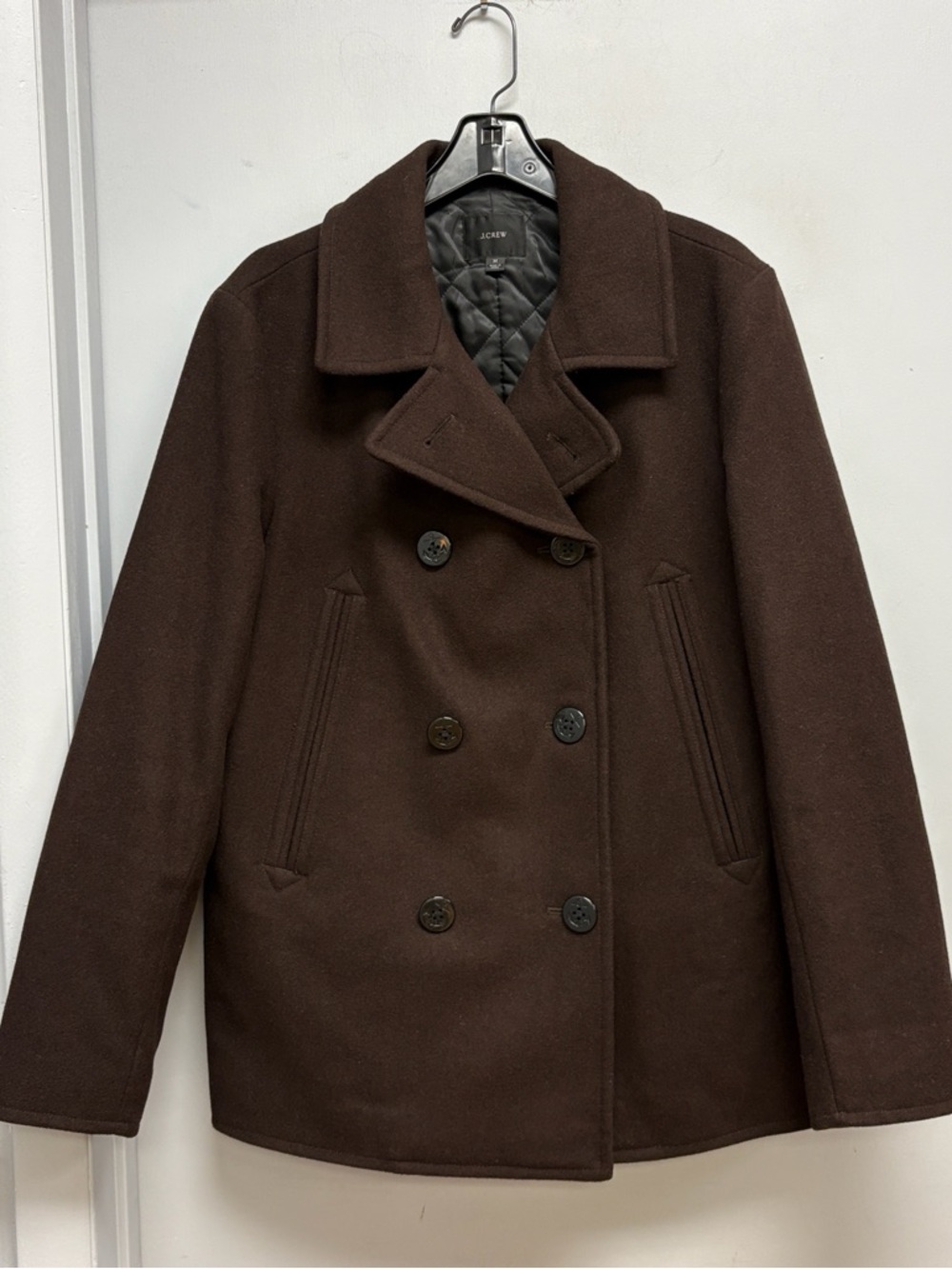 J.Crew Wool Blend Peacoat Brown PrimaLoft Double Breasted Coat Men’s Medium - Picture 4 of 14